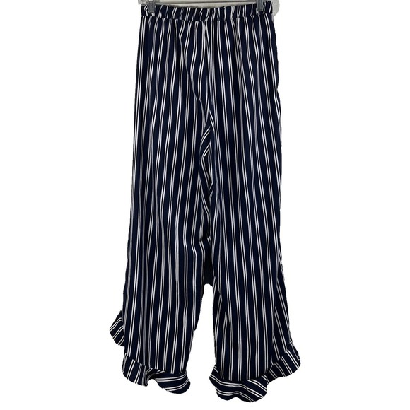 Green Envelope Women's Blue Striped Ruffle Wide-Leg Casual Pants Trouser Size M - Picture 6 of 12